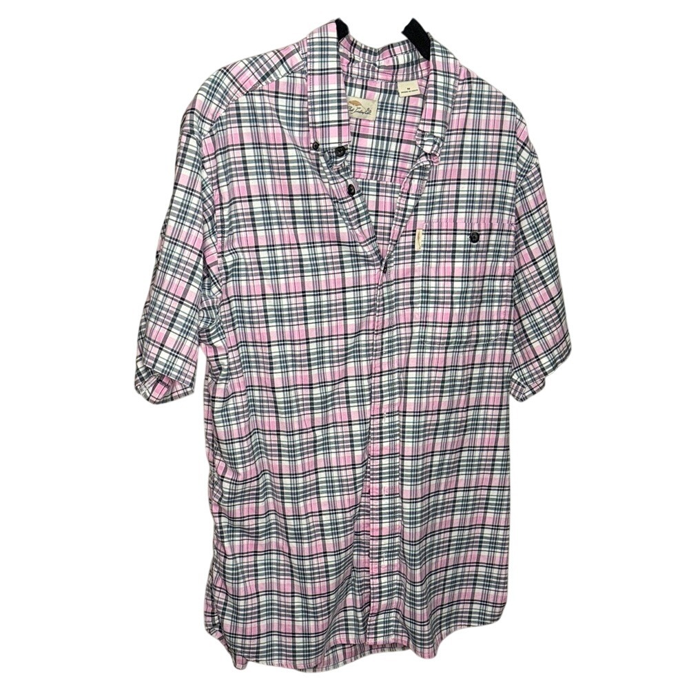 Bob‎ Timberlake Plaid Short Sleeve Button Up Shirt Men's Medium Pink Green White